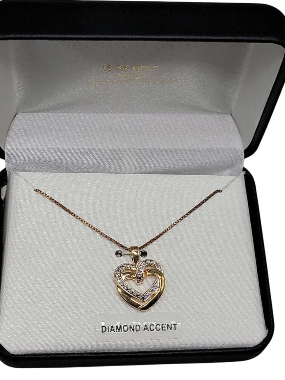 18k Over 925 Diamond Accented Double Heart Pendant Necklace Vermeil 18" Chain